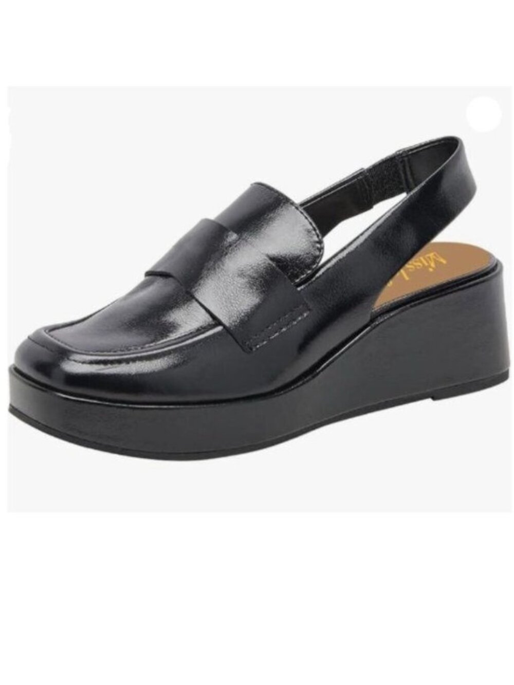 miss left Women's Wedge Heel Slingback Pumps Platform Closed Toe Mid Heels Black